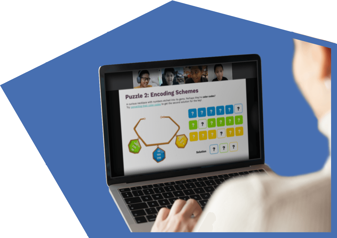 student doing an encoding schemes puzzle in online classroom